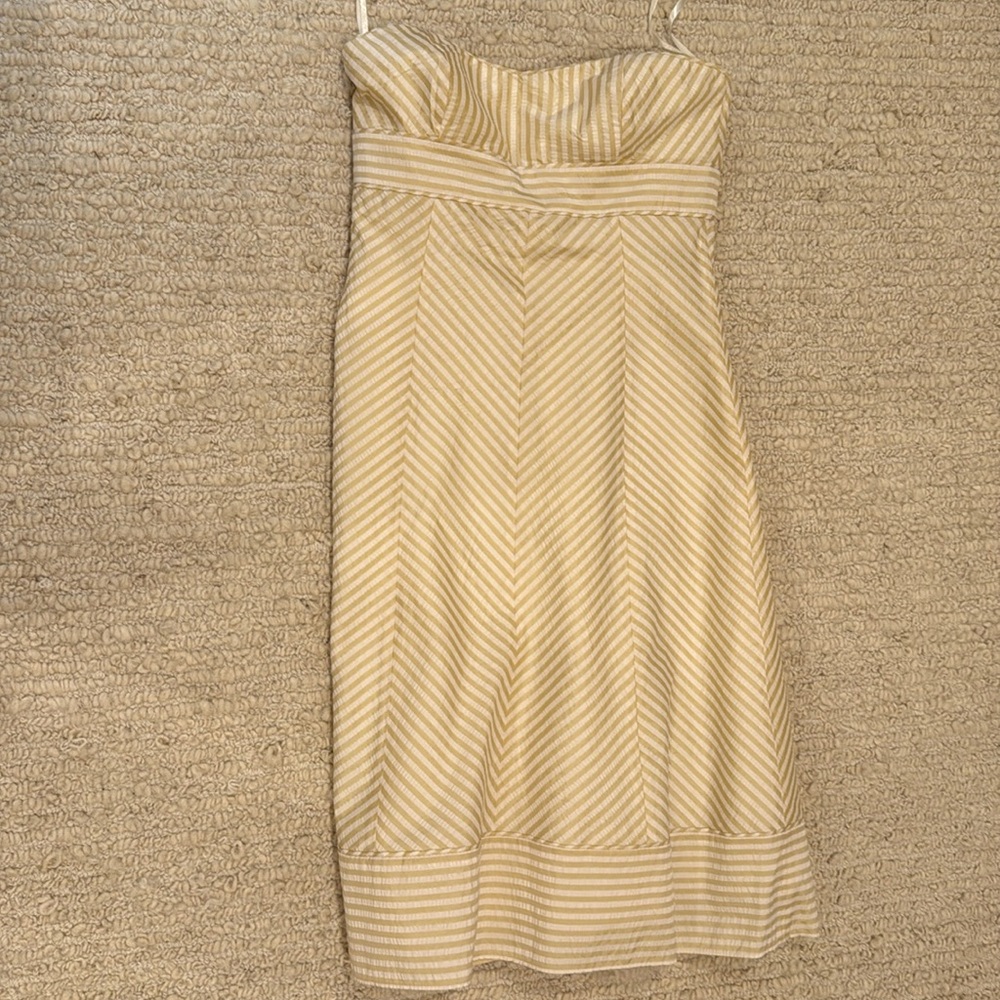 Silk JCrew strapless tan pinstripe sundress